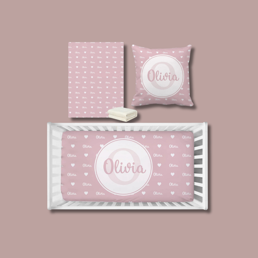 Personalized Blush Crib Bedding Set