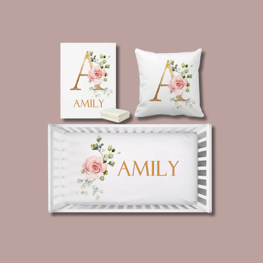 Personalized MonorgramRose Crib Bedding Set