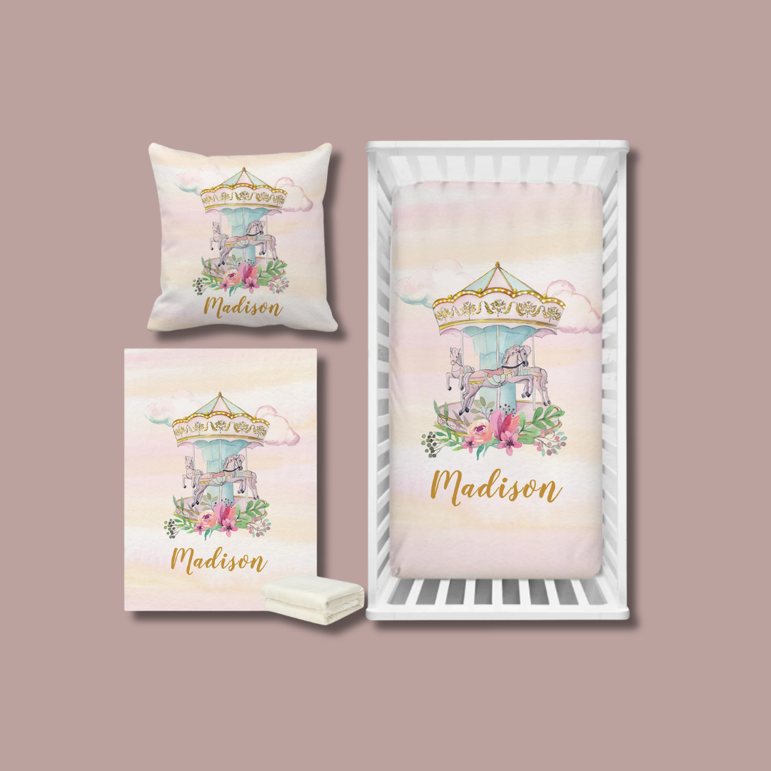 Personalized Floral Carousel Crib Bedding Set