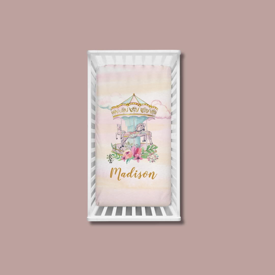 Personalized Floral Carousel Crib Bedding Set