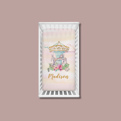Personalized Floral Carousel Crib Bedding Set
